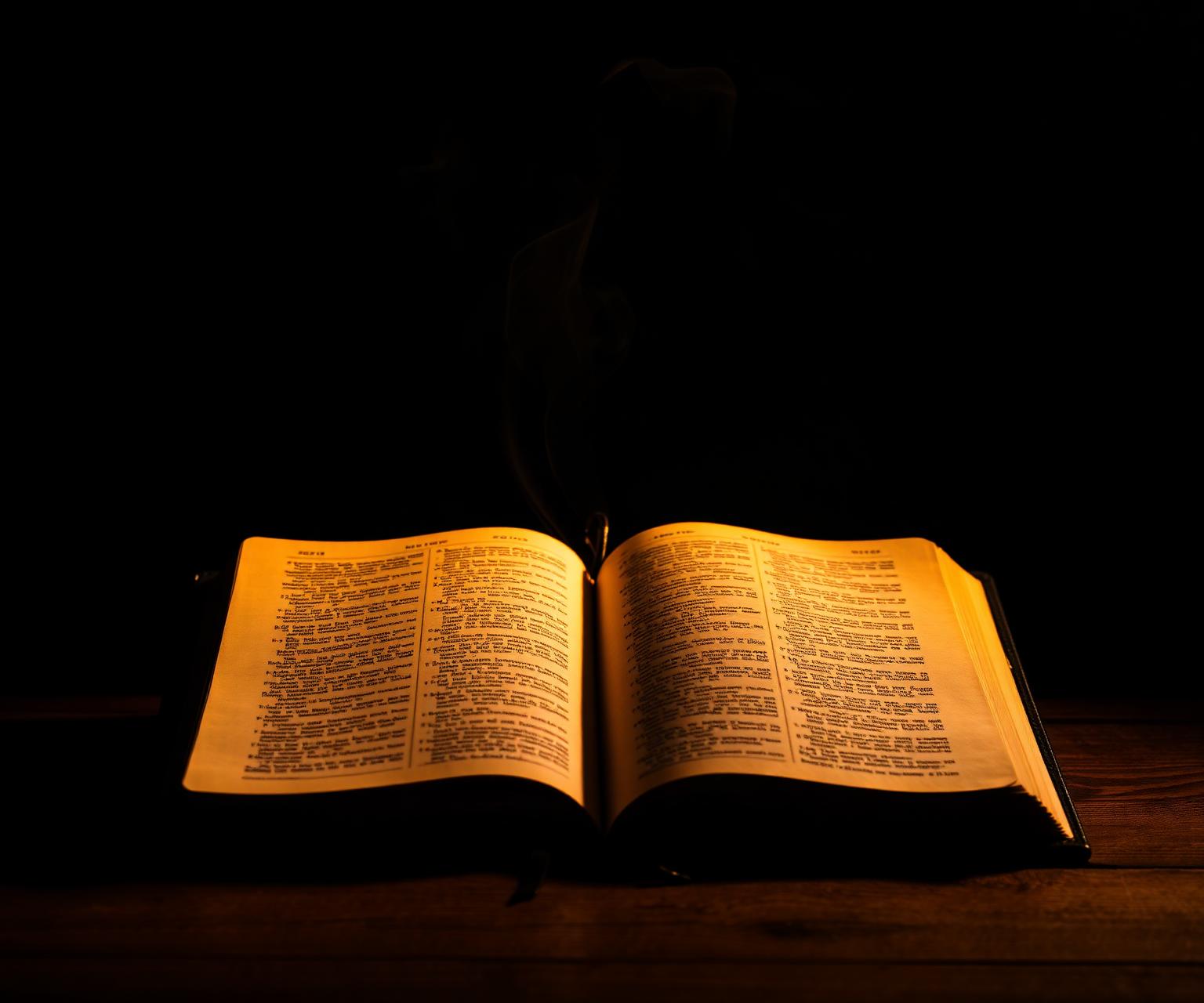 An open Bible glowing with warm light